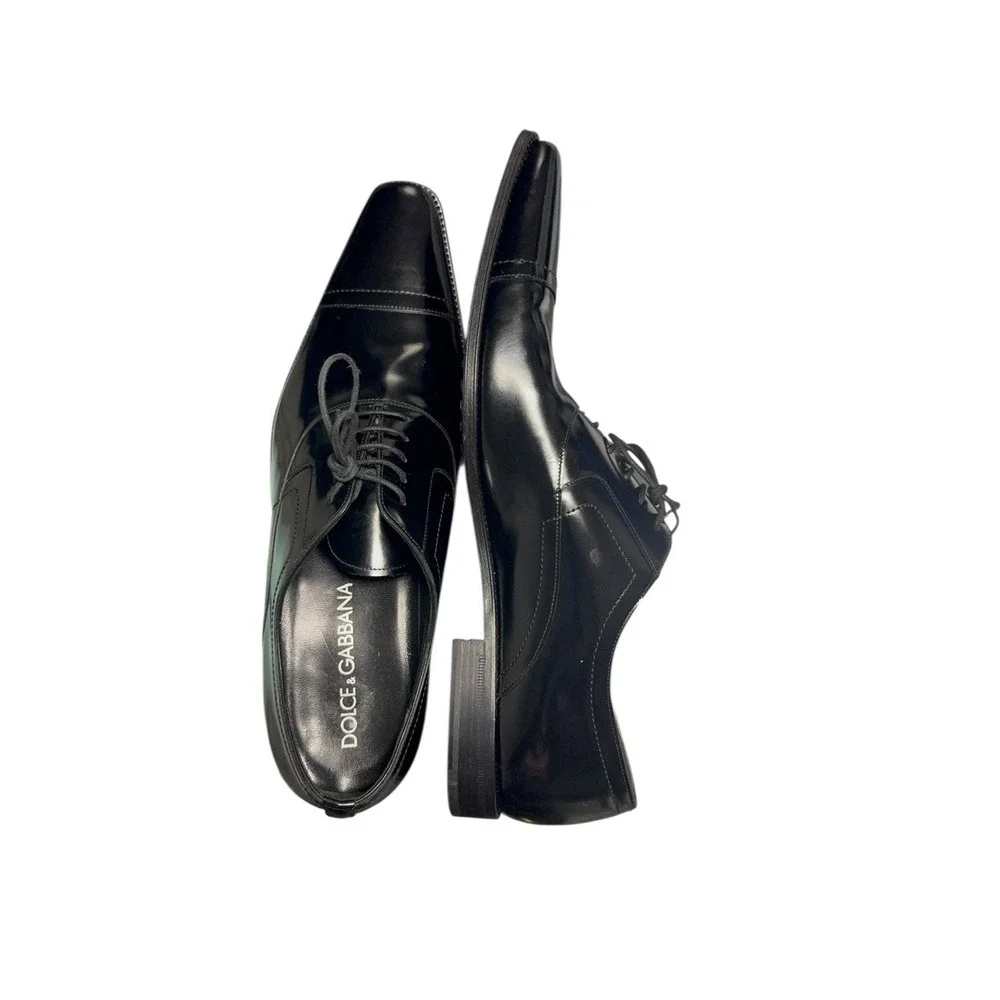 Dolce &‎ Gabbana Black Leather Oxford Cap Toe Shoes Made in Italy Size 10